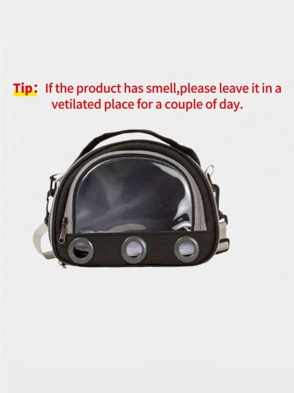 Transparent Front Small Pet Carrier Bag - Black and Gray